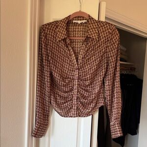 Astr Geometric Print Blouse in Burgundy and Cream